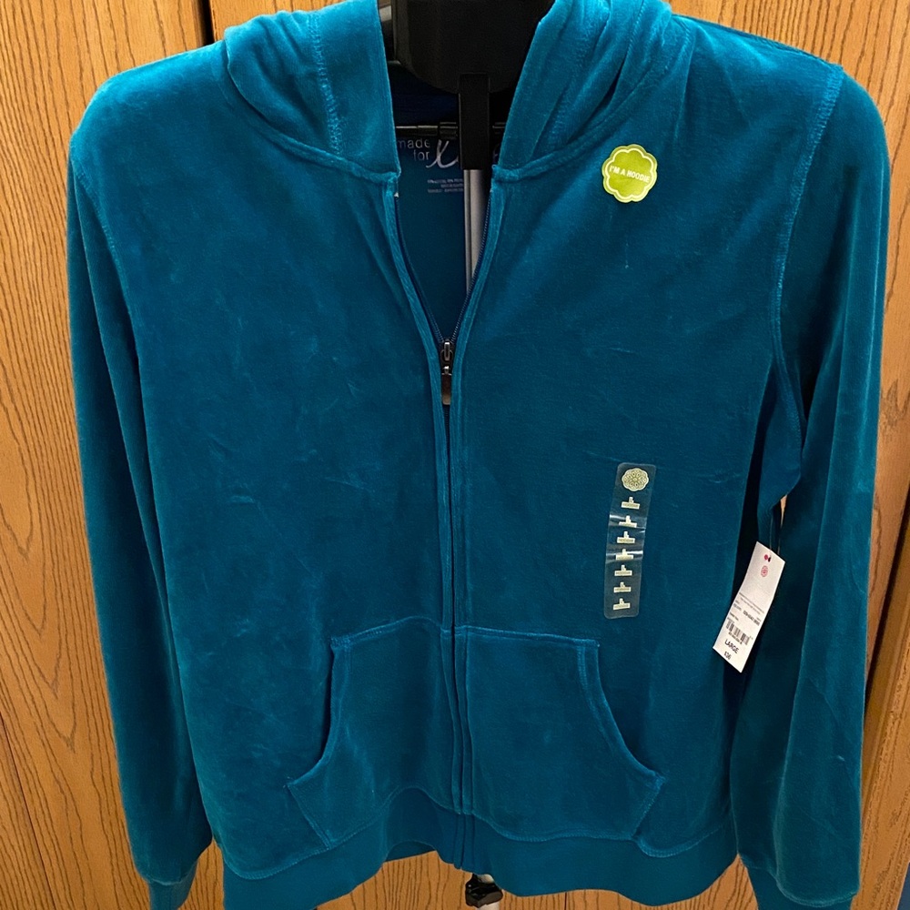 Vintage Made for Life Velvet Teal Zip-Up Hoodie